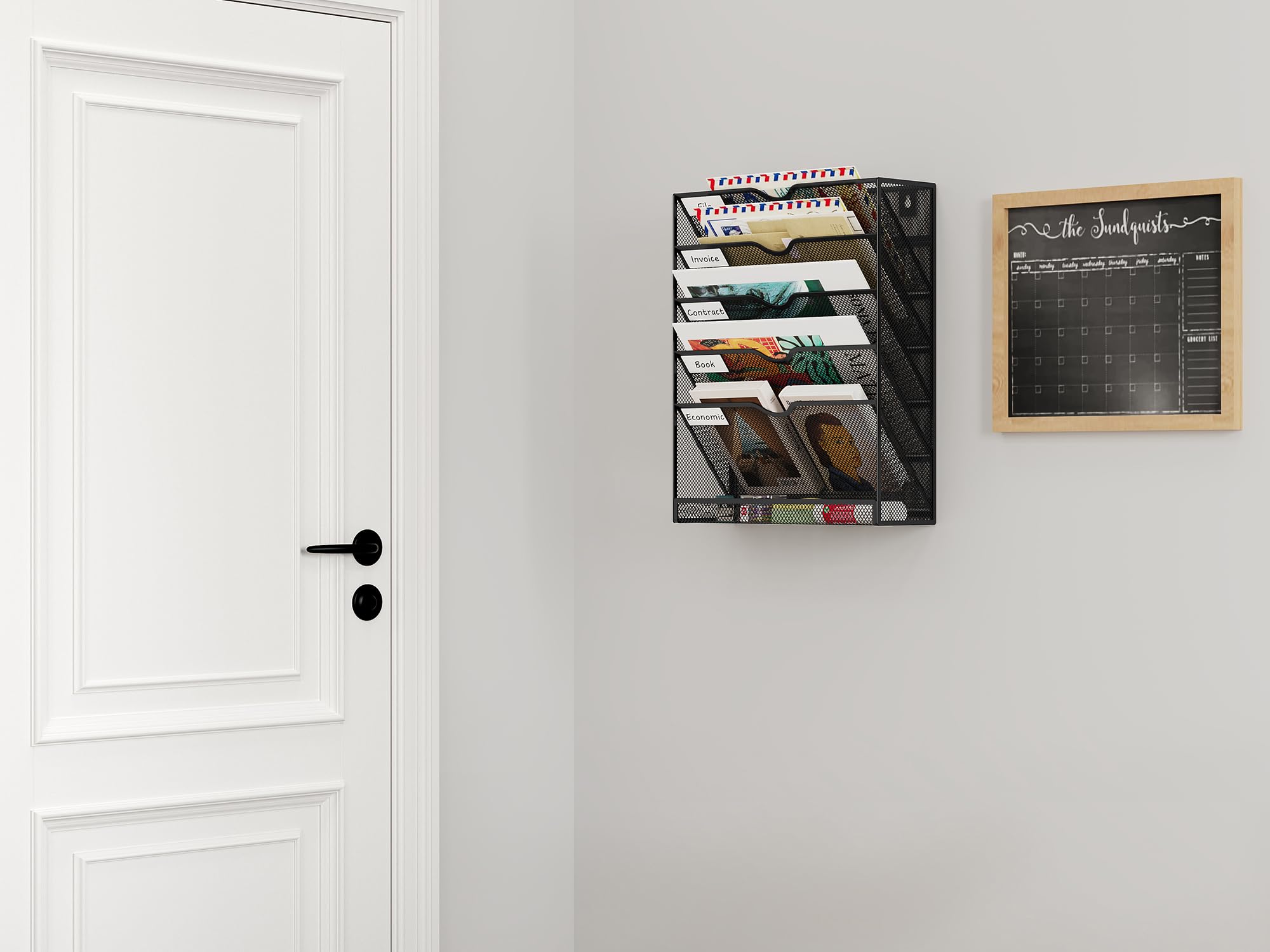 EasyPAG 6 Compartimento Metal A4 Soporte Documentos Pared Oficina Archivador de Pared Organizador Revistas Correo Pared Almacenamiento Archivos Revistero,Negro