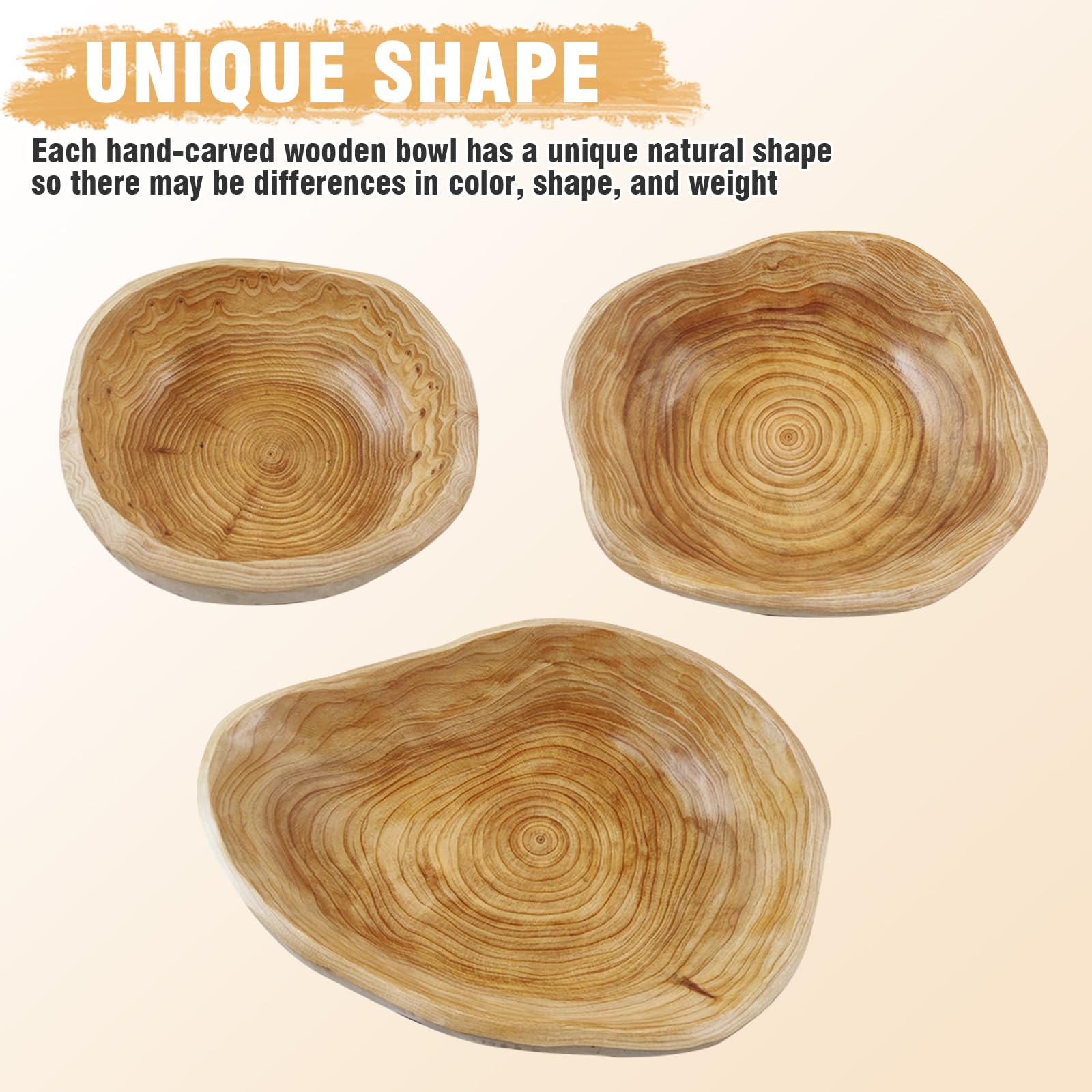 Ciotola per frutta in legno naturale, realizzata a mano, con forma irregolare, ciotola creativa in legno per frutta, insalate e snack, pezzo unico di decorazione da cucina (20-24 cm)