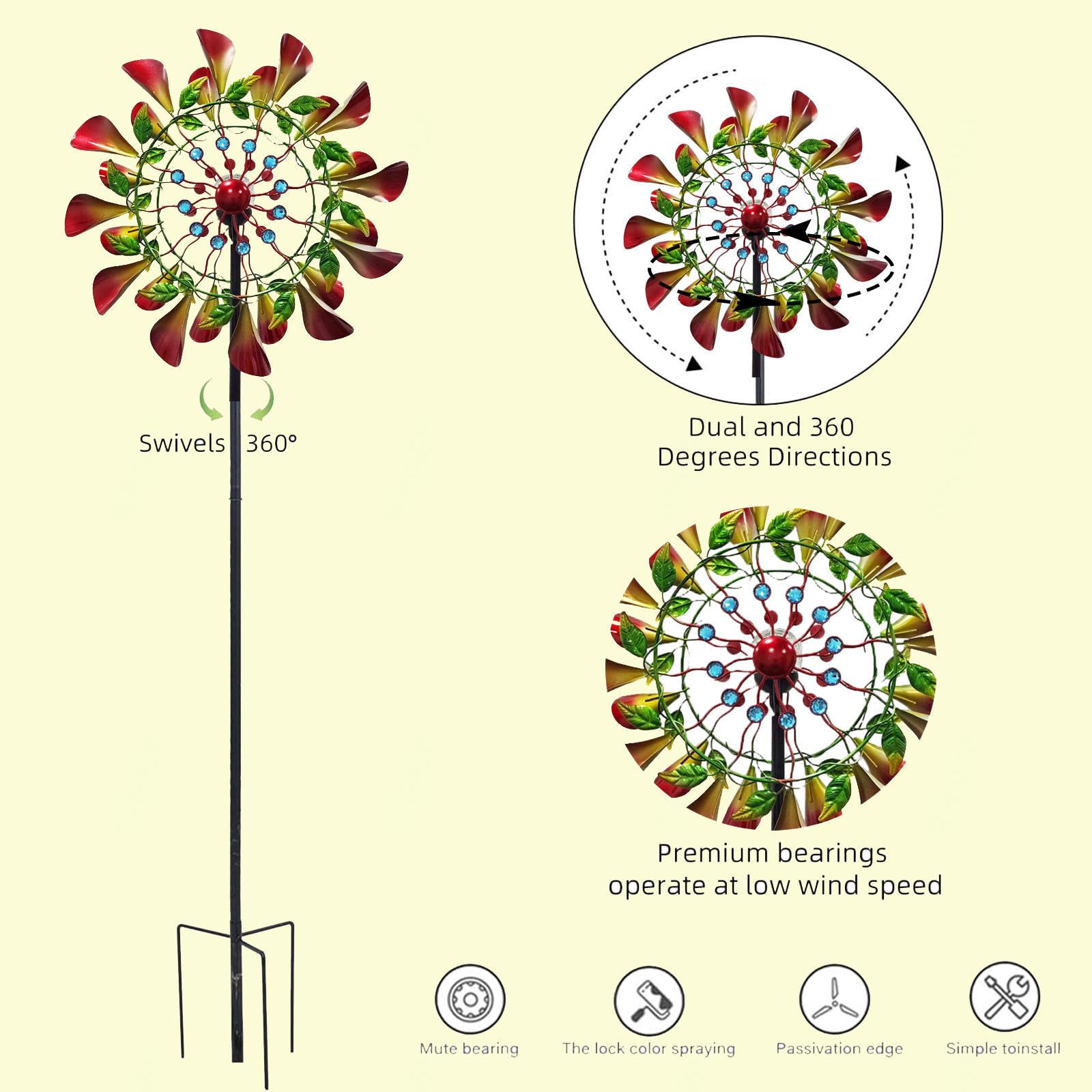 210.8 cm wiatraki zewnętrzne metalowe 360° wiatr z kinetycznym podwórkiem Wind Spinner