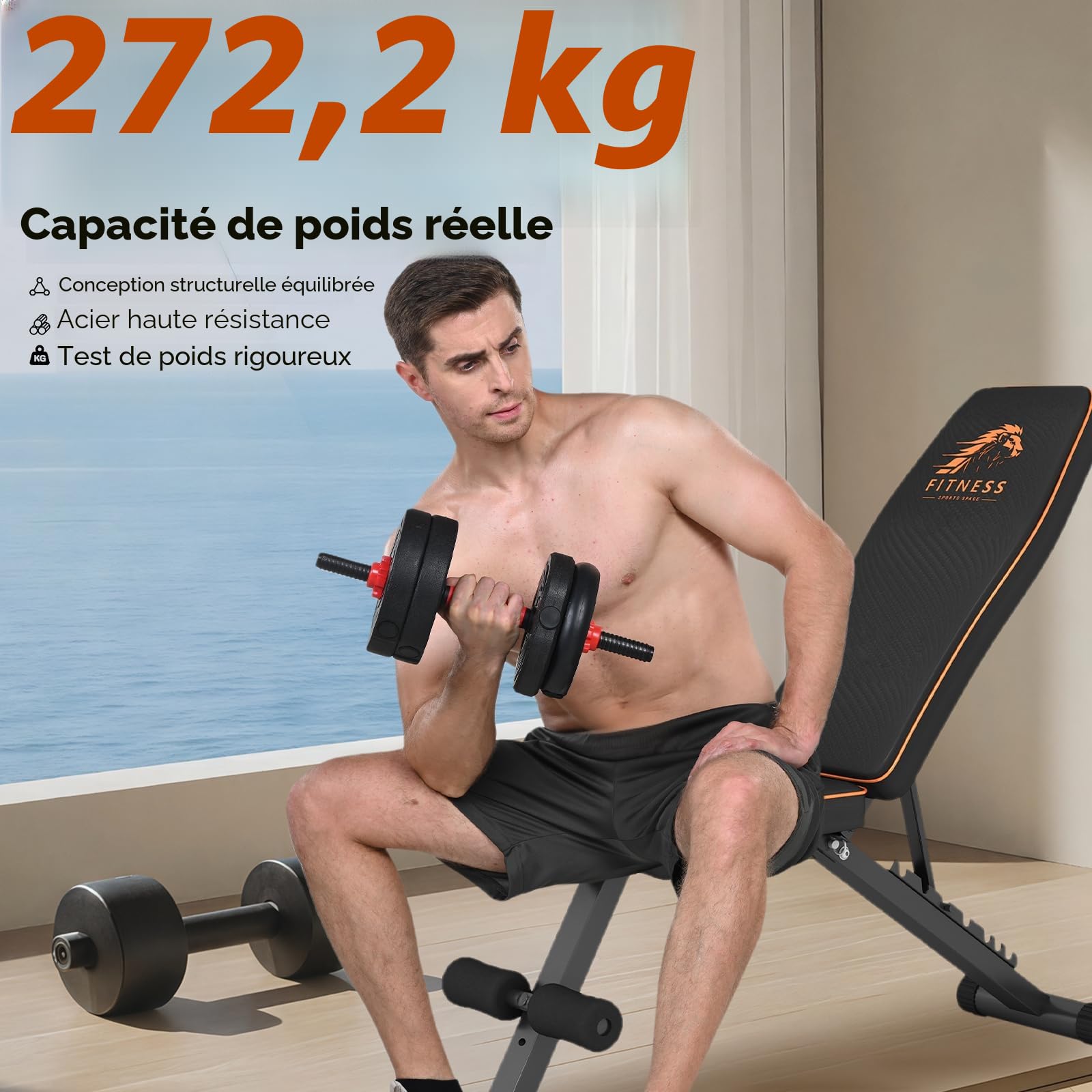 Banc de musculation réglable pliable avec dossier réglable sur 8 positions Banc de fitness Banc incliné pour un entraînement complet du corps Capacité de poids de 660 lbs
