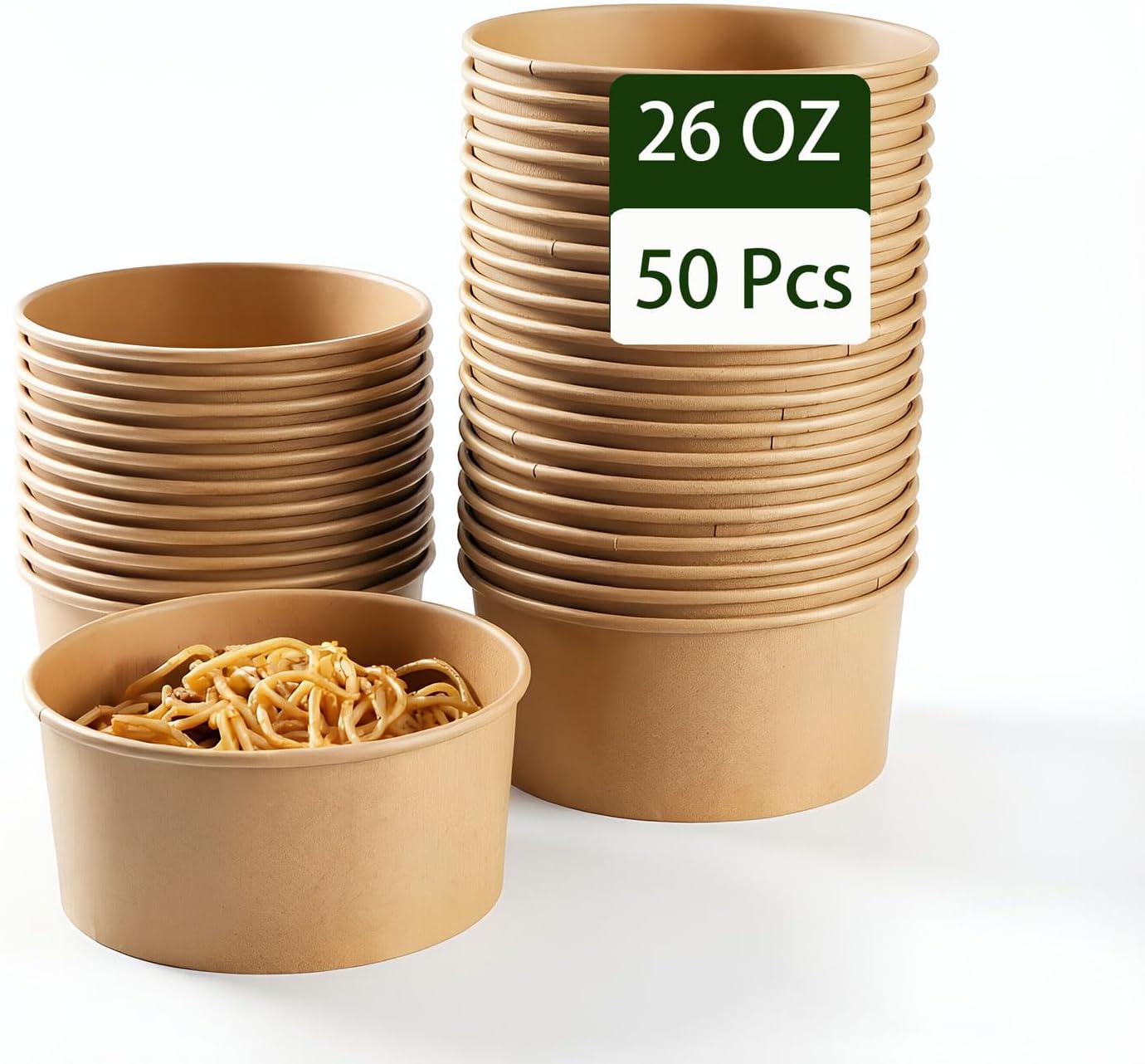 26 Oz Large Paper Bowls, 50 count Disposable Salad Bowls Party Supplies for Hot/Cold Food, Soup
