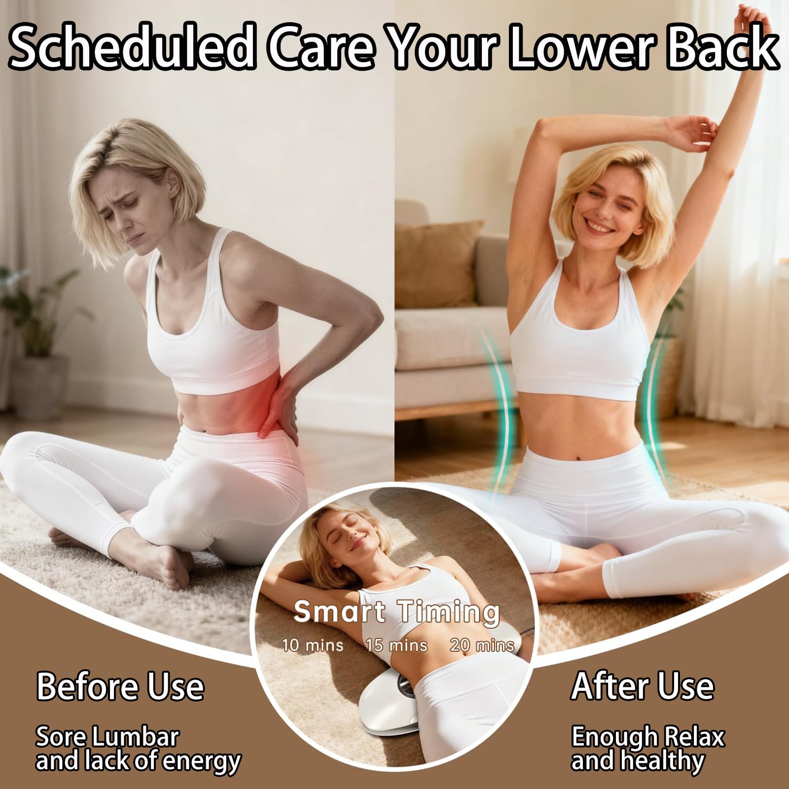 Lenden Zugmassagegerät mit Wärme und Vibration, Lendenwirbel massagegerät mit Luftkissen Hub und Krümmungsfunktion, 2026 Upgrade Rückenmassagegerät unterer Rücken für Muskelentspannung