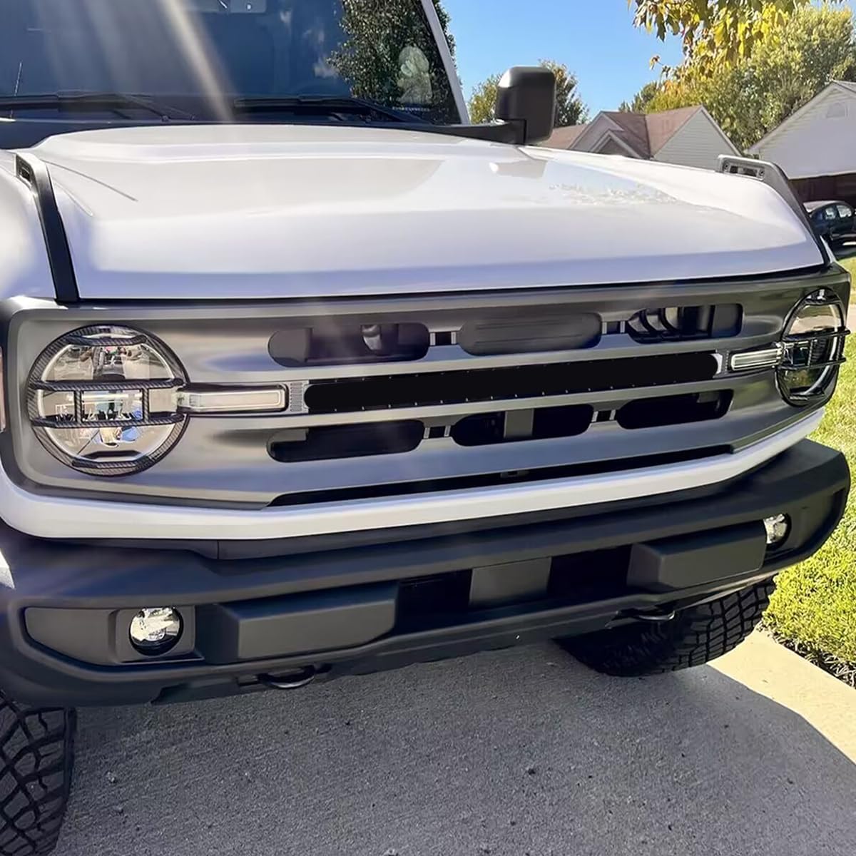 Front Headlight Guards Cover Trim Protector for Ford Bronco 2021-2026 Front Grill Frame Grille Lamp Guards Decoration Exterior Accessories Carbon Fiber Look