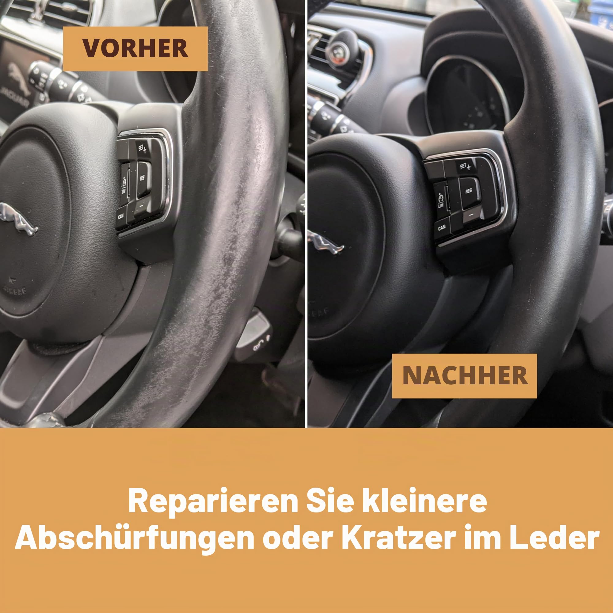Leder-Lenkrad-Reparatur-Set (schwarz) – entfernt Fettablagerungen, repariert Schäden und stellt die Farbe an jedem abgenutzten Lederlenkrad wieder her