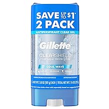 Gillette Antiperspirant et D&eacute;odorant pour Homme, 72 h Sweat & Odor Protection, Long Lasting Freshness, Anti-White Mark Technology, Gel Clair, Cool Wave Scent, 3,8 oz Pack de 2