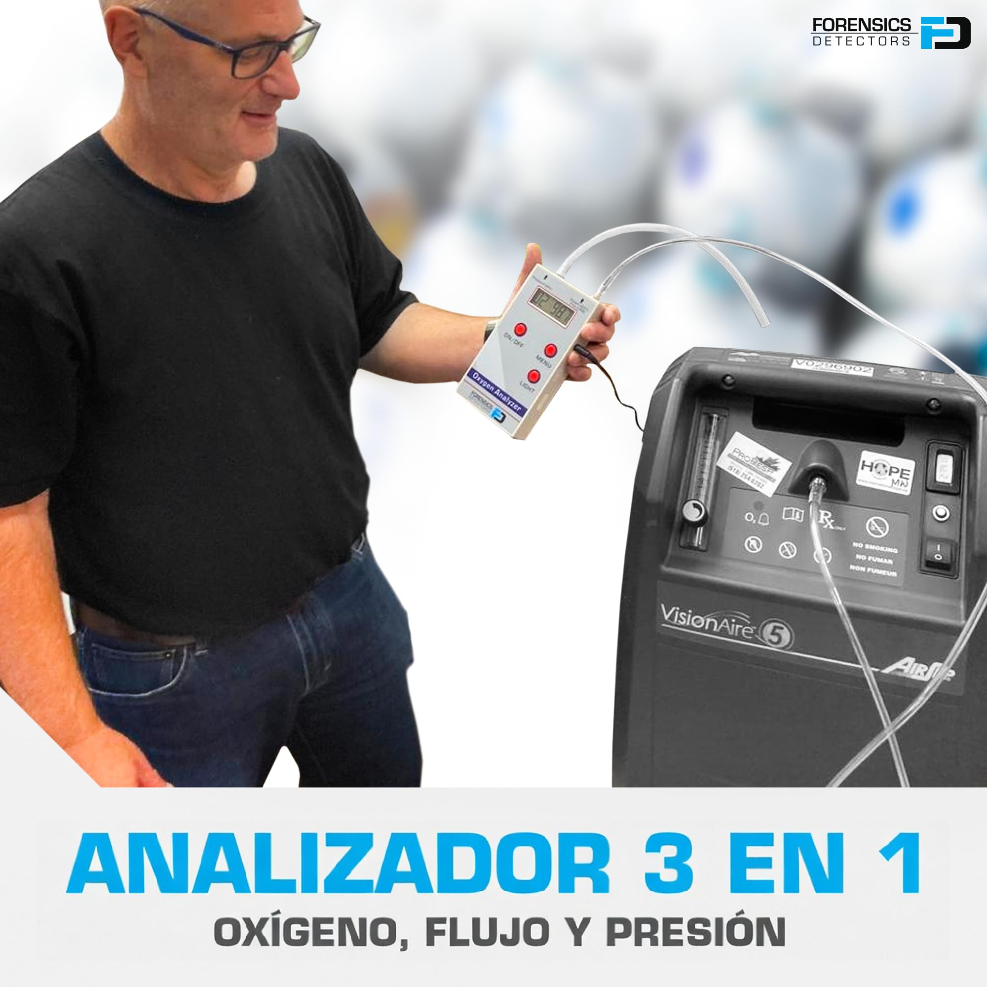Wooge Oxygen Analyzer by Forensics | 21%-100% | O2, Flow & Pressure Digital Readout |
