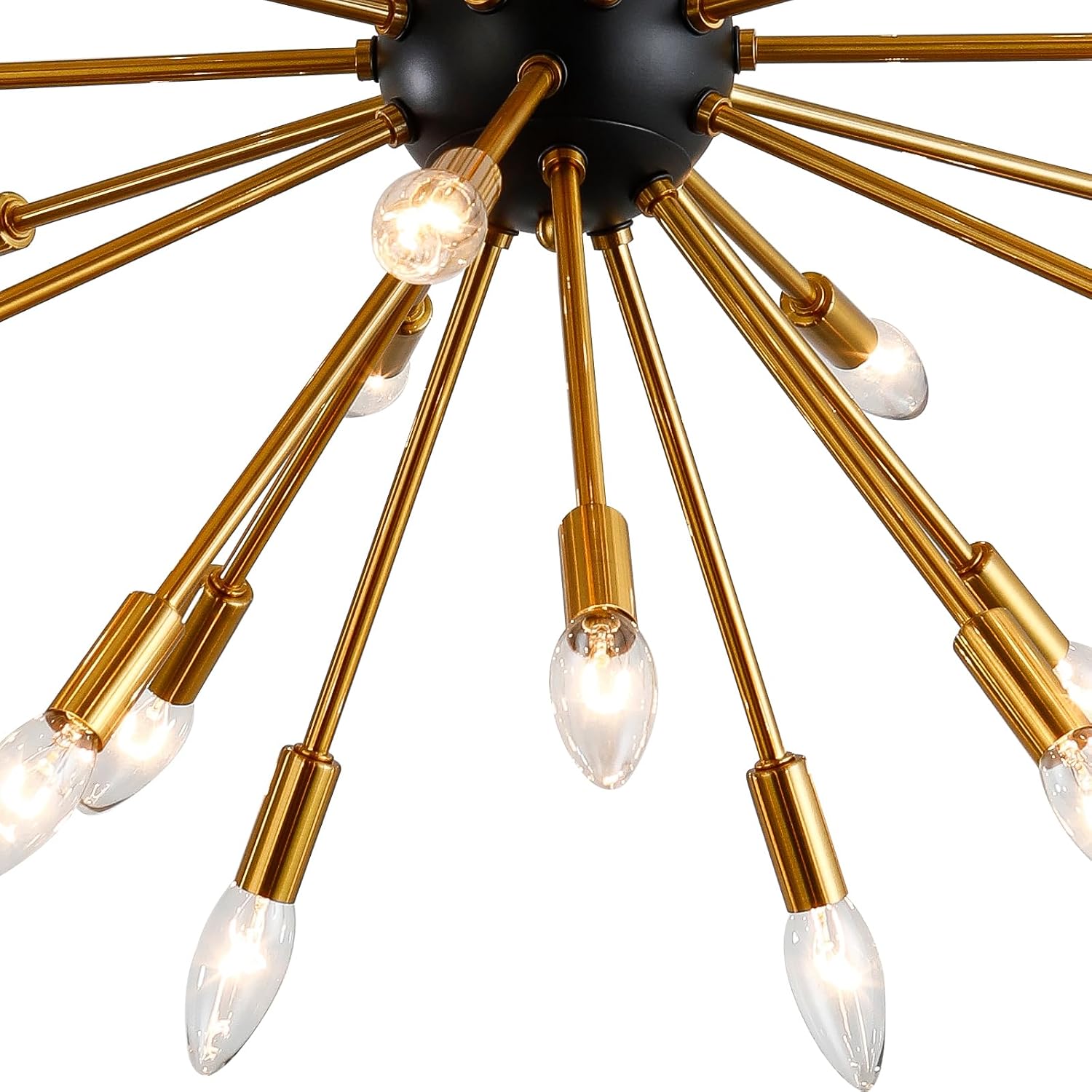 Maxax Gold Modern Liner Chandelier, 30-Light Linear Pandent Light, Sputnik Sphere Starburst Hanging Light for Dining Room，Kitchen, Hallway, Entryway