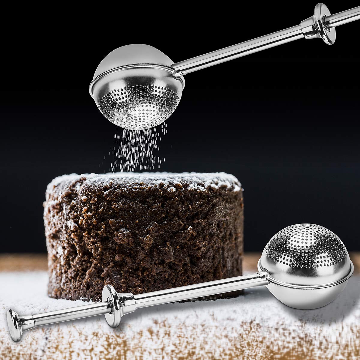 Set 2 Spolverini In Acciaio Inox Kare &amp; Kind - Per Zucchero, Farina, Cacao, Con Manico A Molla