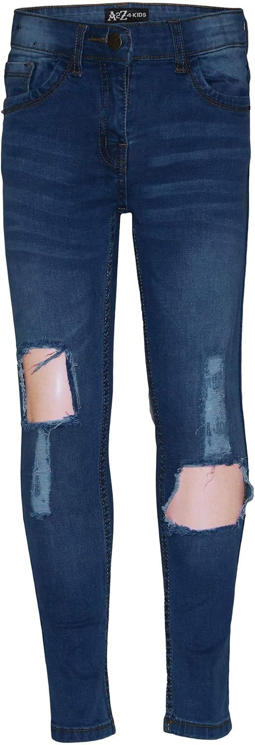 Kids Girls Skinny Jeans Denim Ripped Frayed Stretchy Fashion Pants Jeggings 5-13