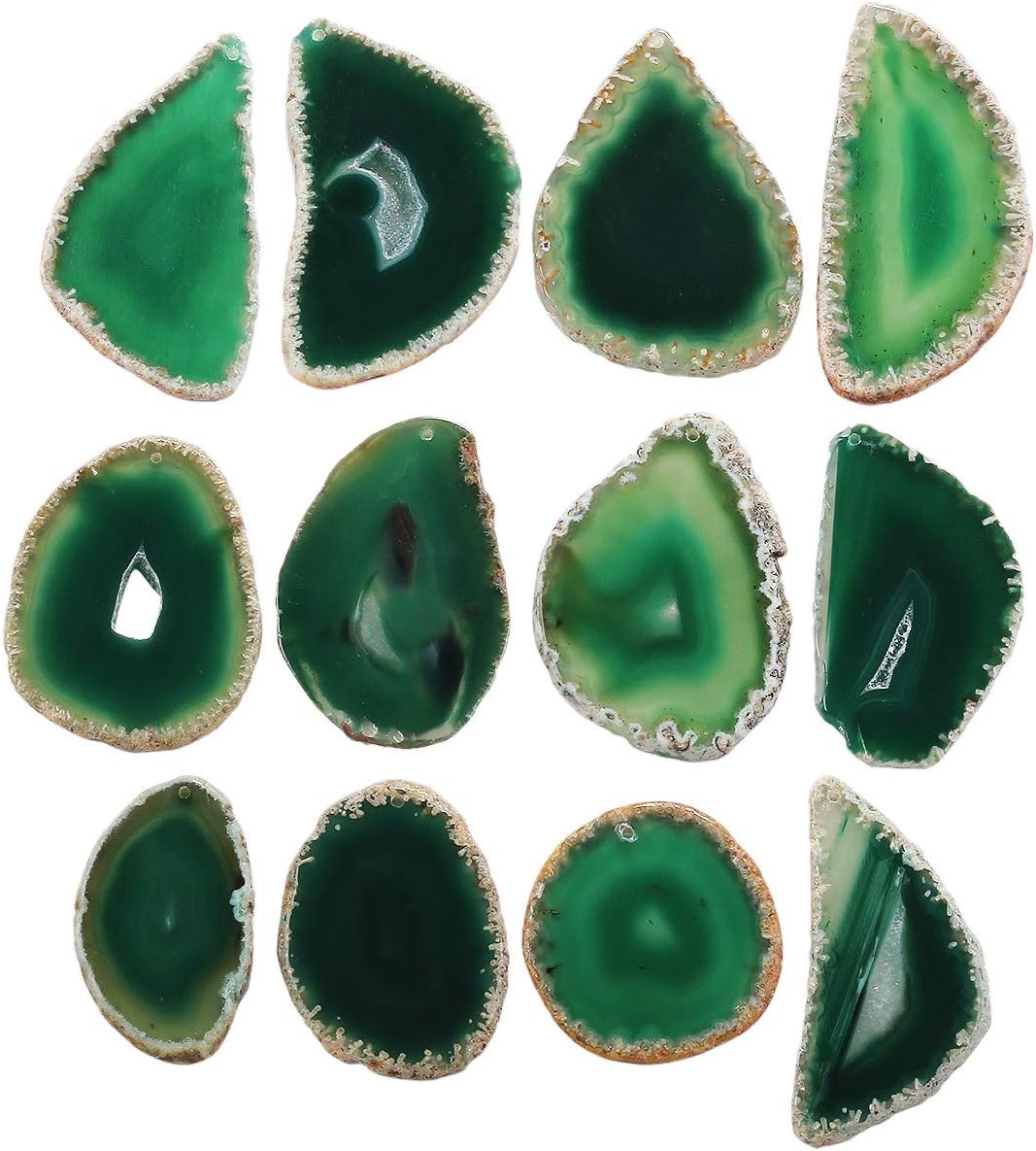 mookaitedecor Polished Agate Slices Geode Top Drilled Pendant Slice for Jewelry Making Pack of 12