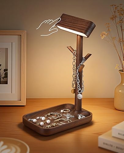 Lámpara de mesa de madera real, tronco de árbol, columna de madera sintética, recargable, lámparas de escritorio LED magnéticas, rotación de 360,