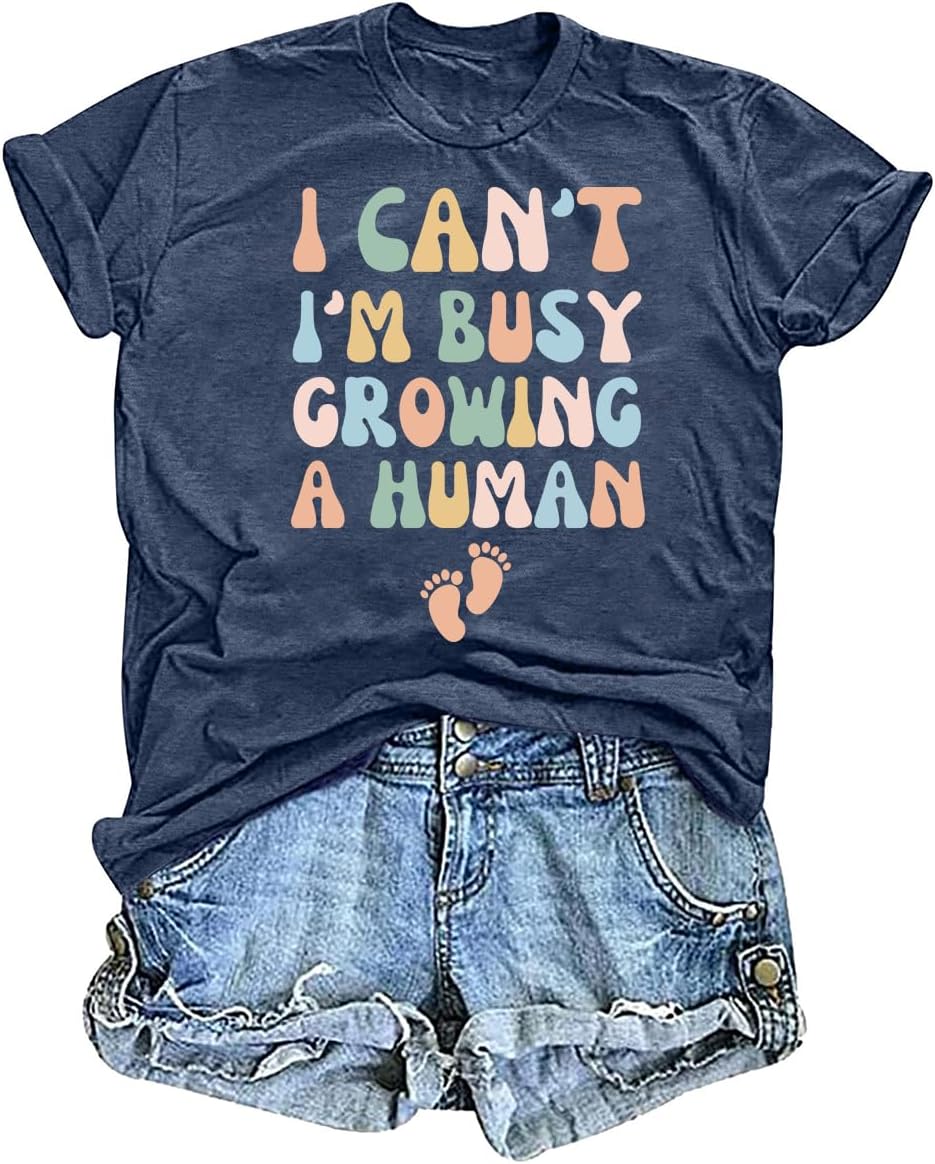 Mama Shirt Women Funny Letters Print Mother's Day Tshirt Pregnancy Announcement Graphic Shirts Casual Maternity Tops