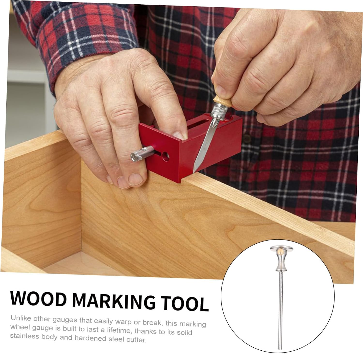 ibasenice Scriber Tool Micro-adjustable Fence Stainless Steel Woodworking with Wheel Marking Gauge Precise Markings and Anti-roll Design with Thumbscrew Metric and Imperial Measurement
