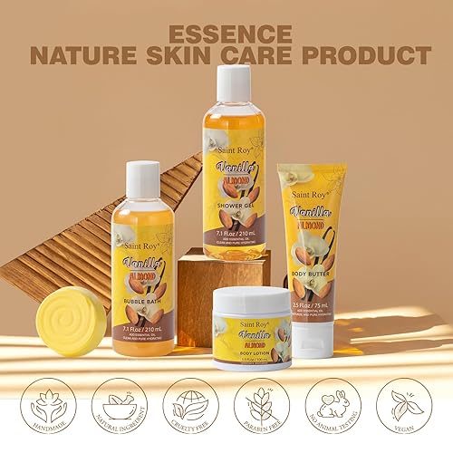 Miniatura 7 de Set de regalo de baño y cuerpo, 19 piezas Canastas de regalo de baño con fragancias de vainilla y miel con almendras Kit de spa para el hogar para