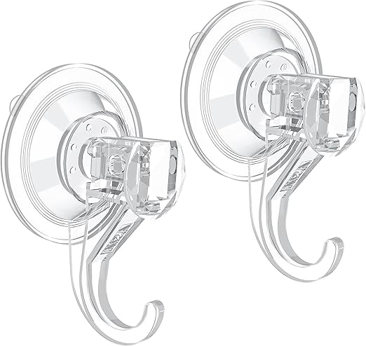 VIS'V Suction Cup Hooks, Small Shower Suction Hooks, Heavy Duty, Removable and Reusable, Clear, 2 Pcs