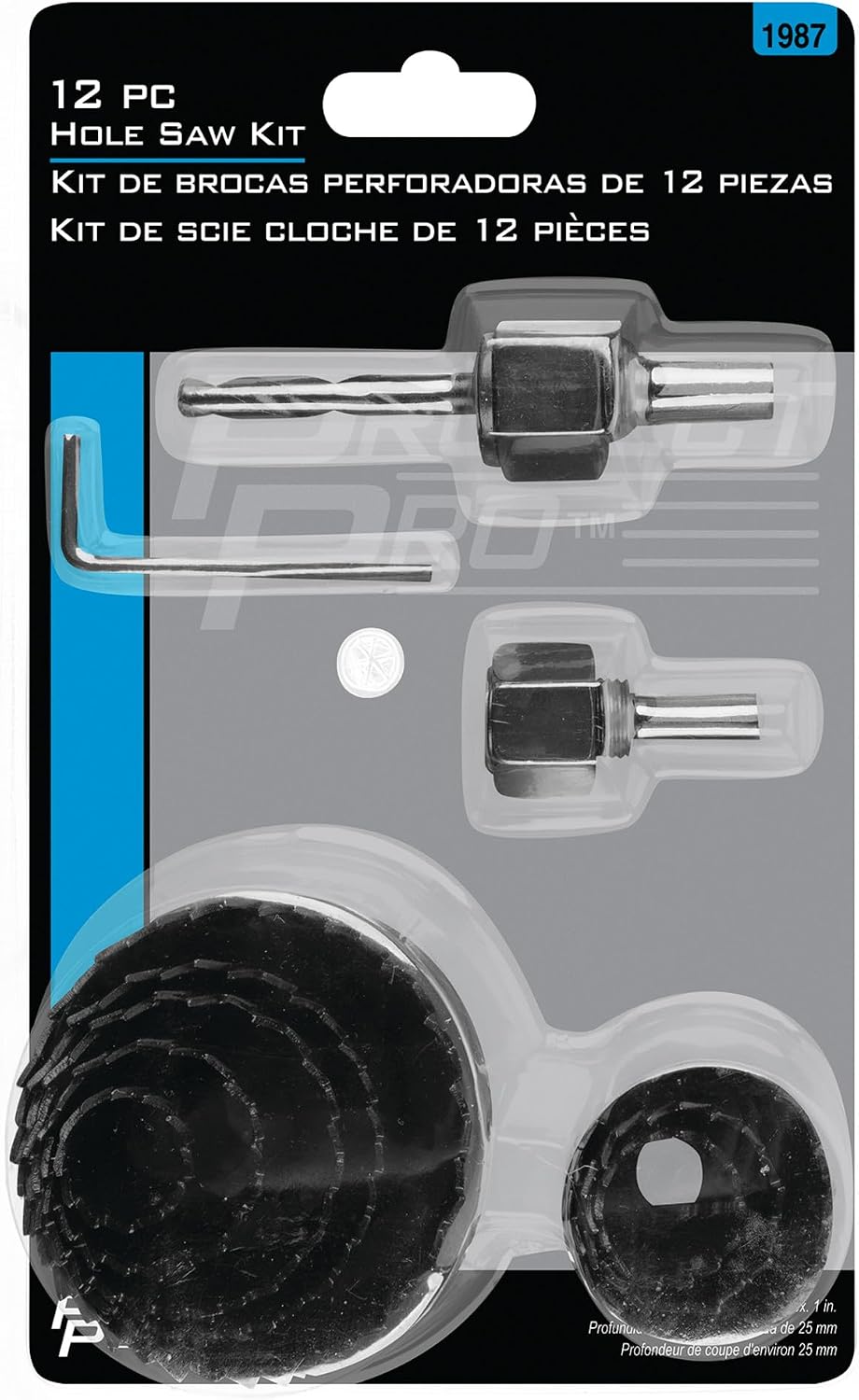 Performance Tool 1987 12 Pc. Hole Saw Kit, 3/4 in. to 2-1/2 in., Heat-Treated Carbon Steel, Great for Wood and PVC, 1 in. Cutting Depth