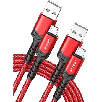Jsaux Micro USB Cable [2M 2Pack] 3A Nylon USB Charging Cable for Android Smartphones Samsung S7 Edge / S7 / S6 Edge / S6 / S4 / S3 / J3 / J7 Huawei P9 / P10 Lite HTC Sony Nexus Kindle Nokia PS4 and More red