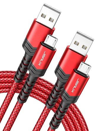 JSAUX Micro USB Cable Android Charger, 2-Pack 2M Micro USB Android Charger Cable Nylon Braided Cord Compatible with Samsung Galaxy S7 S6 J7 Note 5, Kindle, PS4 and More Red
