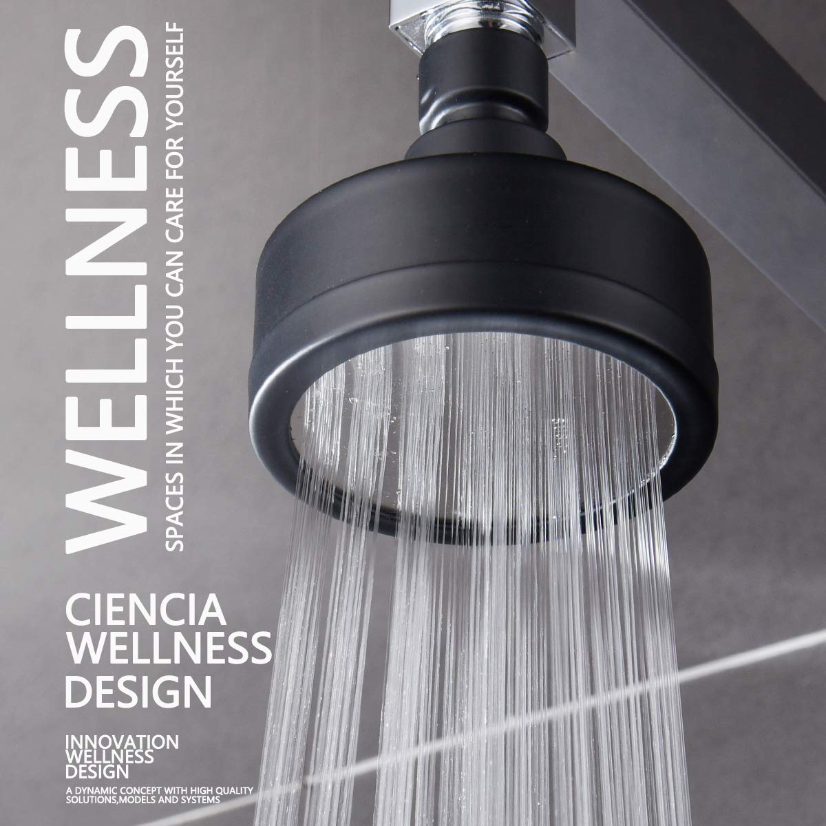 Tecmolog 304 Stainless Steel Black Shower head with High Pressure and Dense Rainfall, Wall mounted Rotary and Detachable Fixed Shower Head, BD141SB (small)