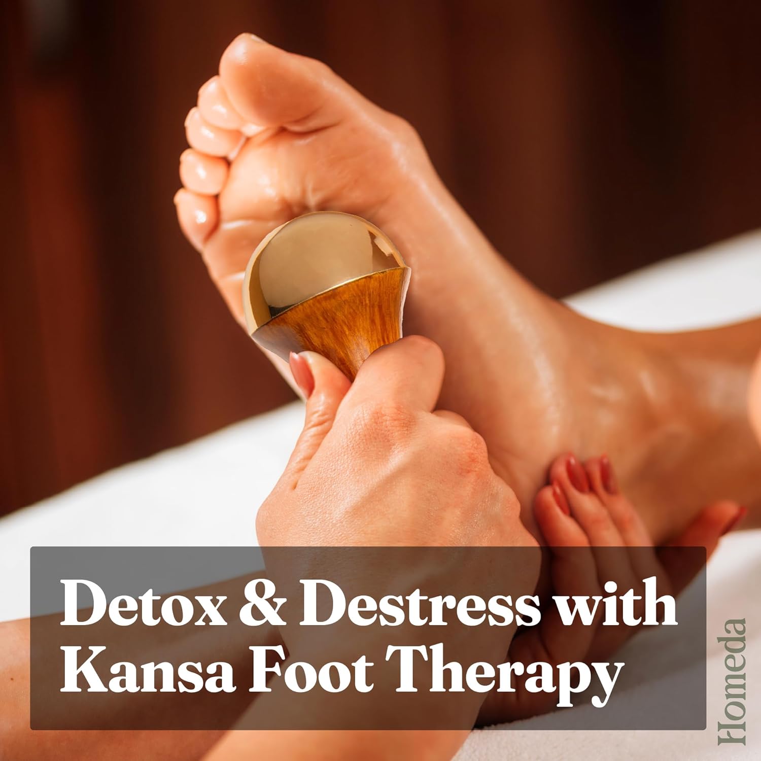 Homeda Kansa Vand for Massage of Foot, Teak Woodan Handle, Casa, Kasya Vati, Kansya Vati, Kashyachi Swakansa Vati for Body Wellness, Detox (both side bronze cap)