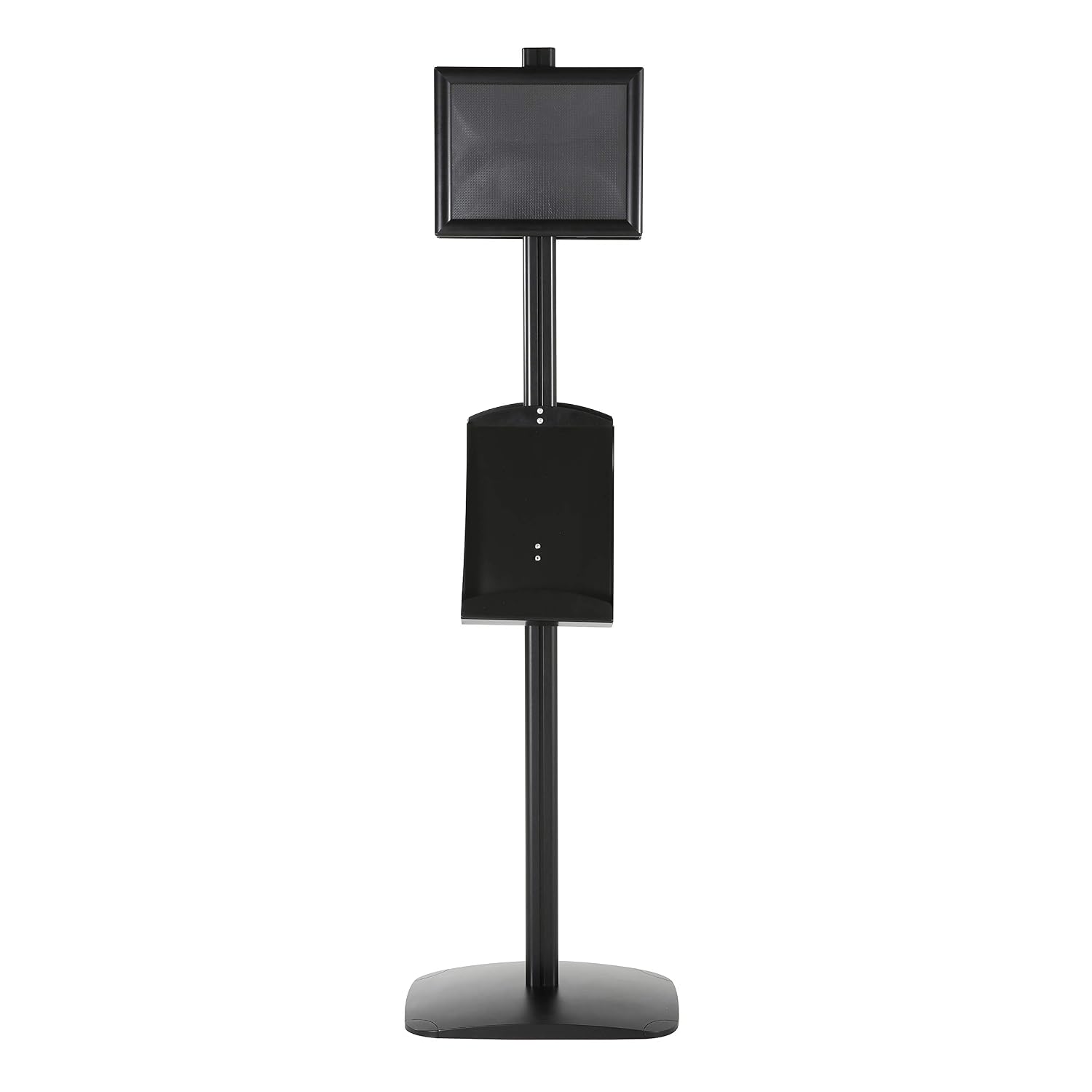 M&T Displays Free Standing Aluminum Display Stand Double Sided Document Brochure Sign Holder Front Loading Portrait Landscape Black Snap Frame 2x(8.5x11) and Metal Tray Shelf... - Image 6
