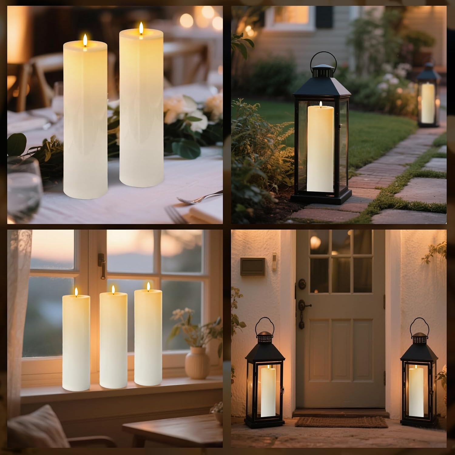 Large Outdoor Solar Candles Waterproof, 4"×14" Rechargeable Solar Powered Flameless LED Pillar Flickering Candle, Dusk to Dawn Fake Electric Candles for Patio Porch Lanterns, White Set of 2