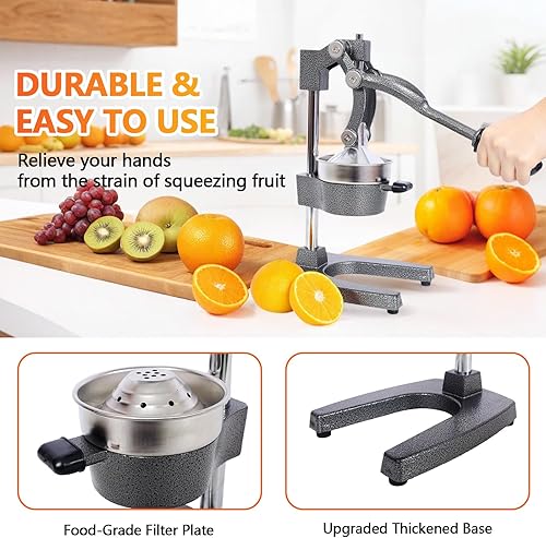 Miniatura 6 de Cast Iron Citrus Juicer, Extra-Large Commercial Manual Hand Press Juicer, Heavy Duty Orange Lemon Lime Pomegranate Squeezer with Stainless Steel