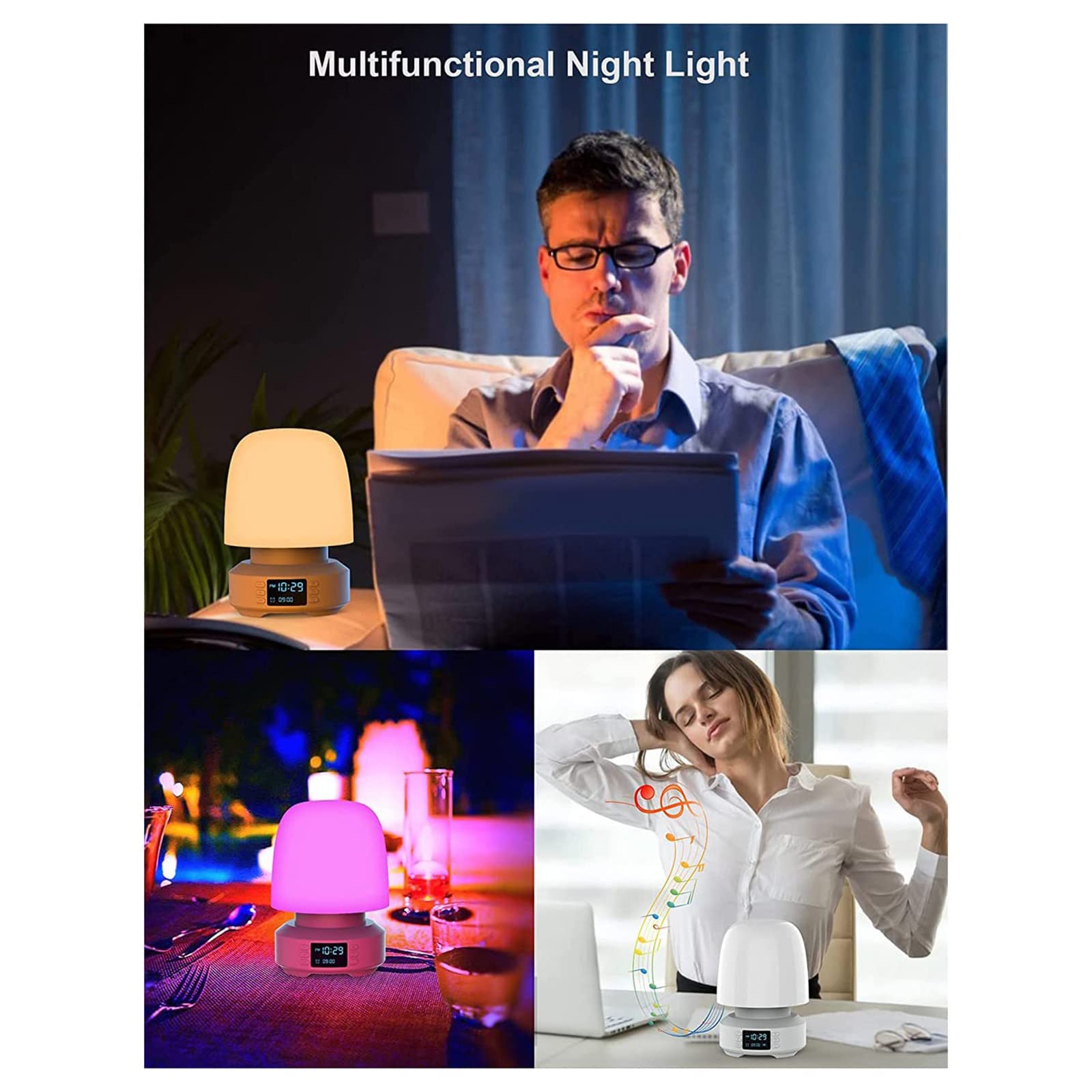 TsoLay Luci Notturne con Altoparlante Bluetooth, Lampade da Comodino a LED con Telecomando, Surround Stereo a 360°, Surround Stereo a 360°, 7 Colori E 4 modalità di Illuminazione, per L'home Office