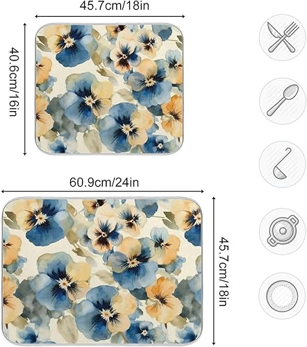 Miniatura 3 de Blue Yellow Floral Drying Dish Mat Kitchen Mat For Counter Kitchen Dish Drainer Mat Tapete Para Cocina 16'' x 18''
