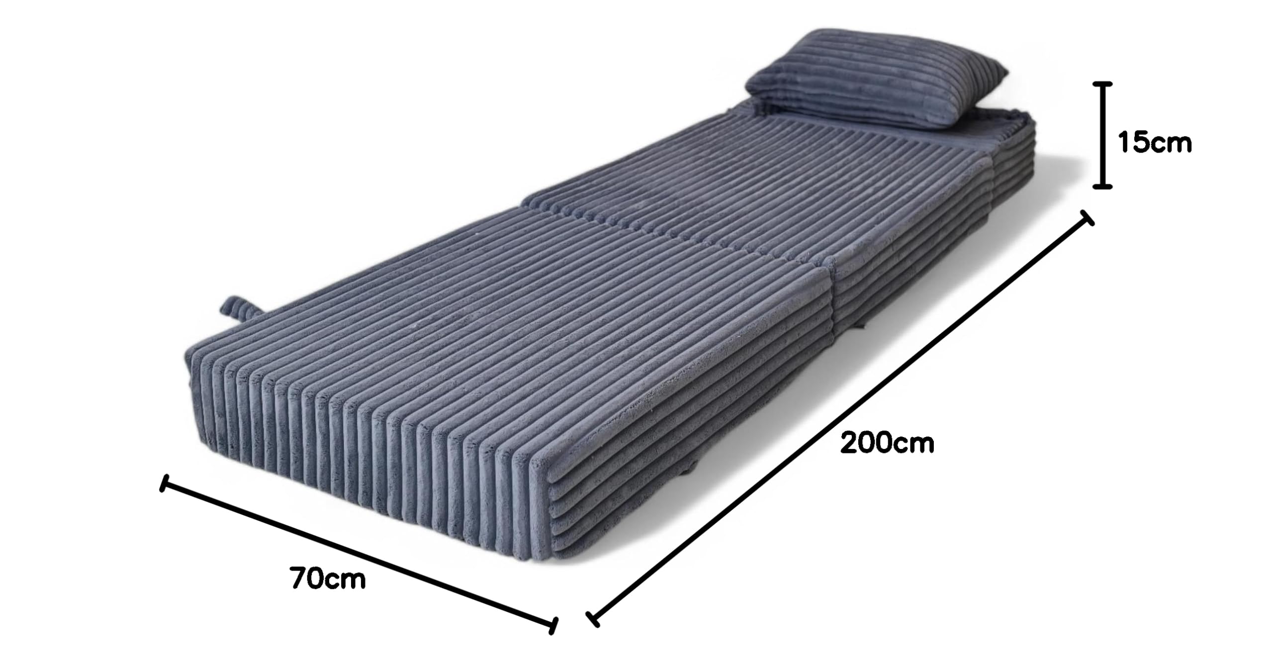 Odolplusz Składany materac premium 70 x 205 x 15 cm, 3-częściowy z wyjmowanym pokrowcem, bardzo gruba pianka 15 cm, dla gości i w podróż (grafitowy)