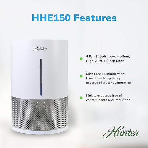 Miniatura 4 de HHE150 Hunter Aspire 4.8L Humidificador evaporativo con filtro PermaWick (4.8L) - Elimina contaminantes y polvo blanco para niebla y aire limpios -