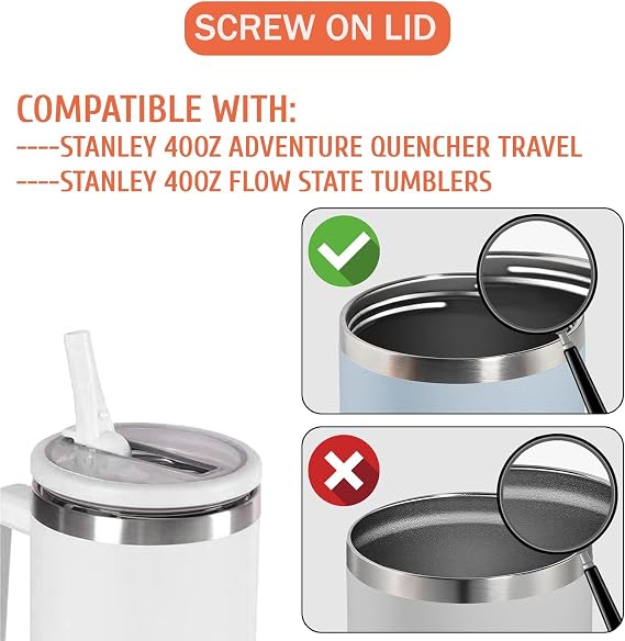 2 Pack 40oz Tumbler Flip Straw Lid Replacement for Stanley Quencher Spill Proof Tumbler Cover for Stanley Cups