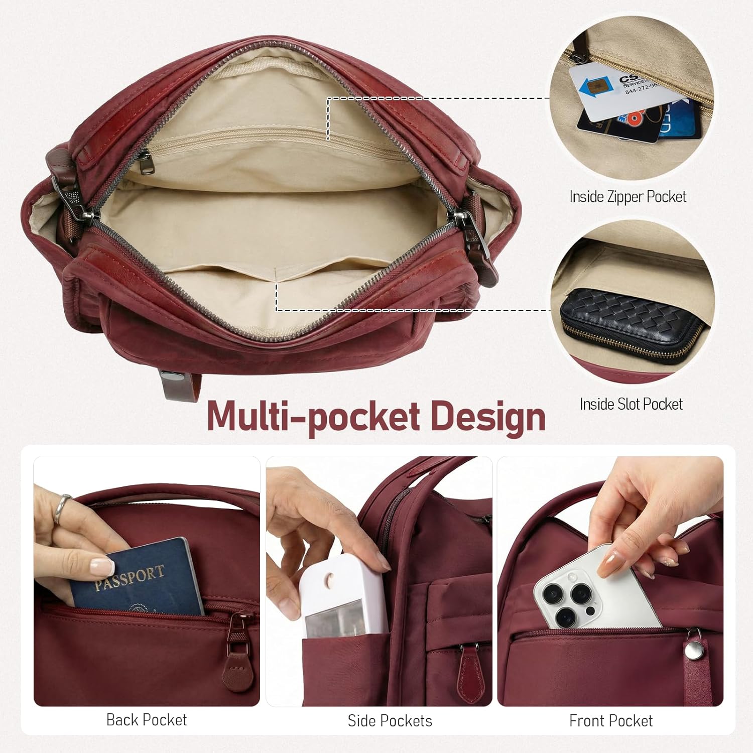 Nylon Crossbody Bags for Women Lightweight Top Handle Shoulder Bag Waterproof Satchel Hobo Handbag, Bonus with a Extra Strap