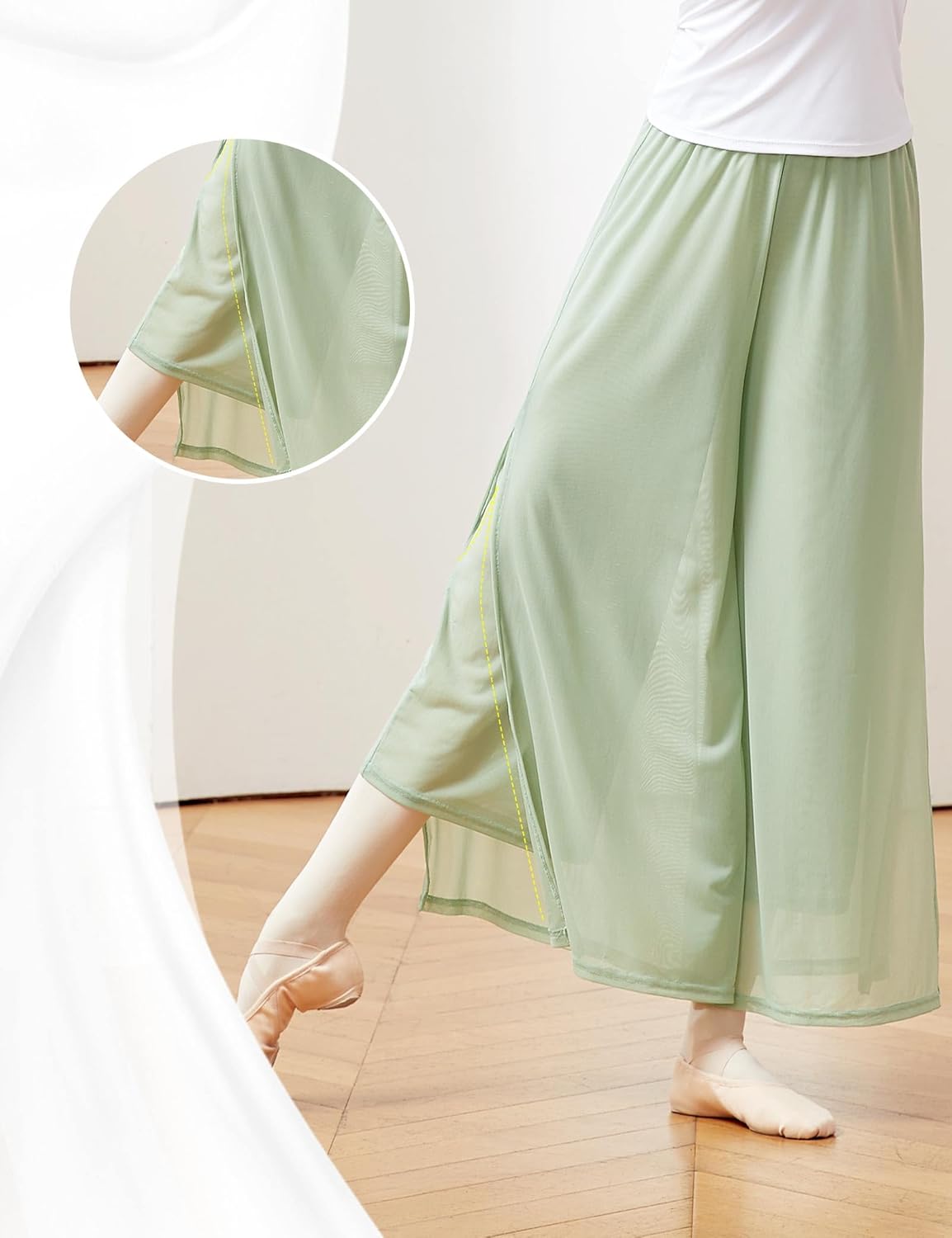 Daydance Women Palazzo Pants Loose 2 Layers Side Slit Loungewear for Dance, Ballet, Yoga - Image 2
