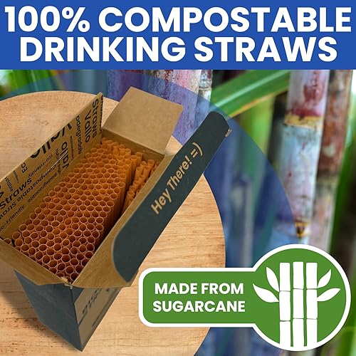 Miniatura 4 de Vallo Pajitas compostables para beber  100% biodegradables, no se empañan, adecuadas para bebidas frías y calientes, material ecológico de caña de