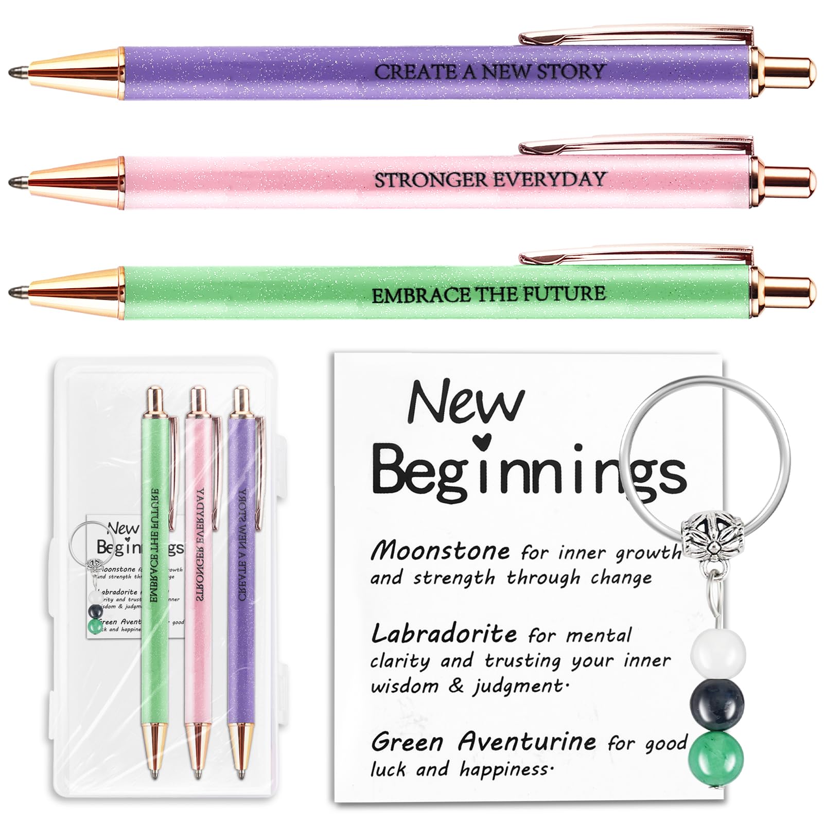 Going Away Gifts for Coworkers Women New Beginning Gifts Farewell Gift Crystal Keychain Fancy Pen Set Divorce Gift Goodbye Present Inspirational