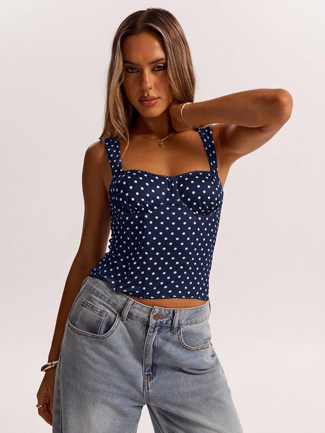 SOLY HUX Women's Polka Dots Corset Tops Y2k Sleeveless Bustier Going Out Crop Tank Top - Image 6