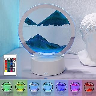 HAMON Lámpara de Arena 3D, Pintura de Arena Que Fluye, Lámpara de Arena en Movimiento Cambiante RGB, 3D Lámpara de Mesa con Control Remoto para Decoración de Escritorio (Azul)