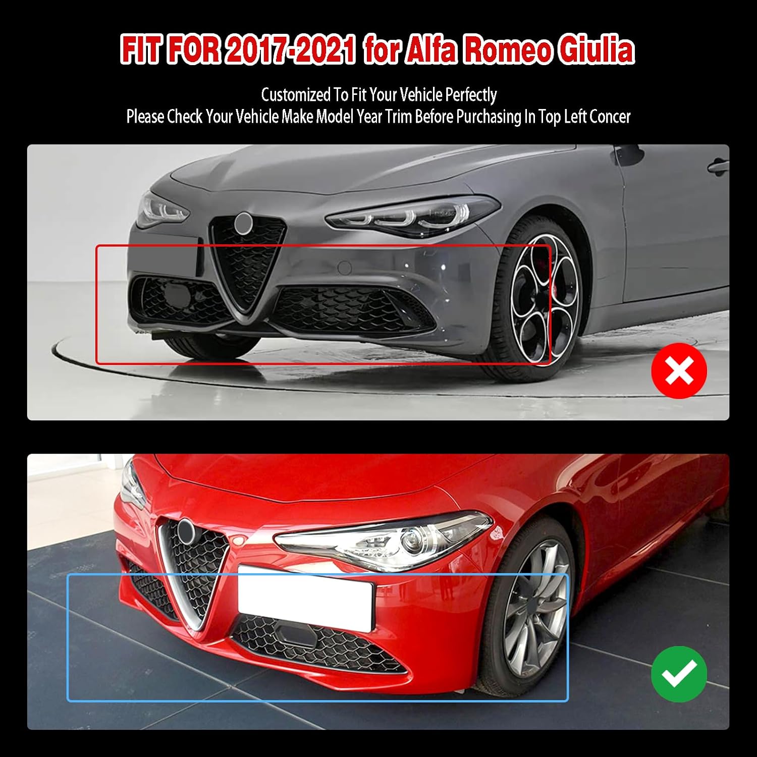 Front Bumper Lip for Alfa Romeo Giulia 2017-2021 Glossy Black 3PCS