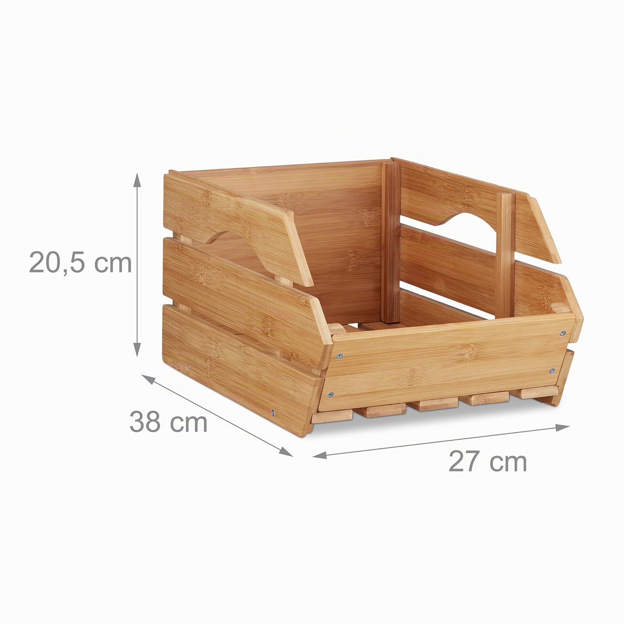 Relaxdays 2 Cajas de Almacenaje Apilables, Bambú, Beige, 20,5 x 27 x 38 cm | Caja de almacenamiento abierta, estable, apilable (alto x ancho x profundidad): 20,5 x 27 x 38 cm