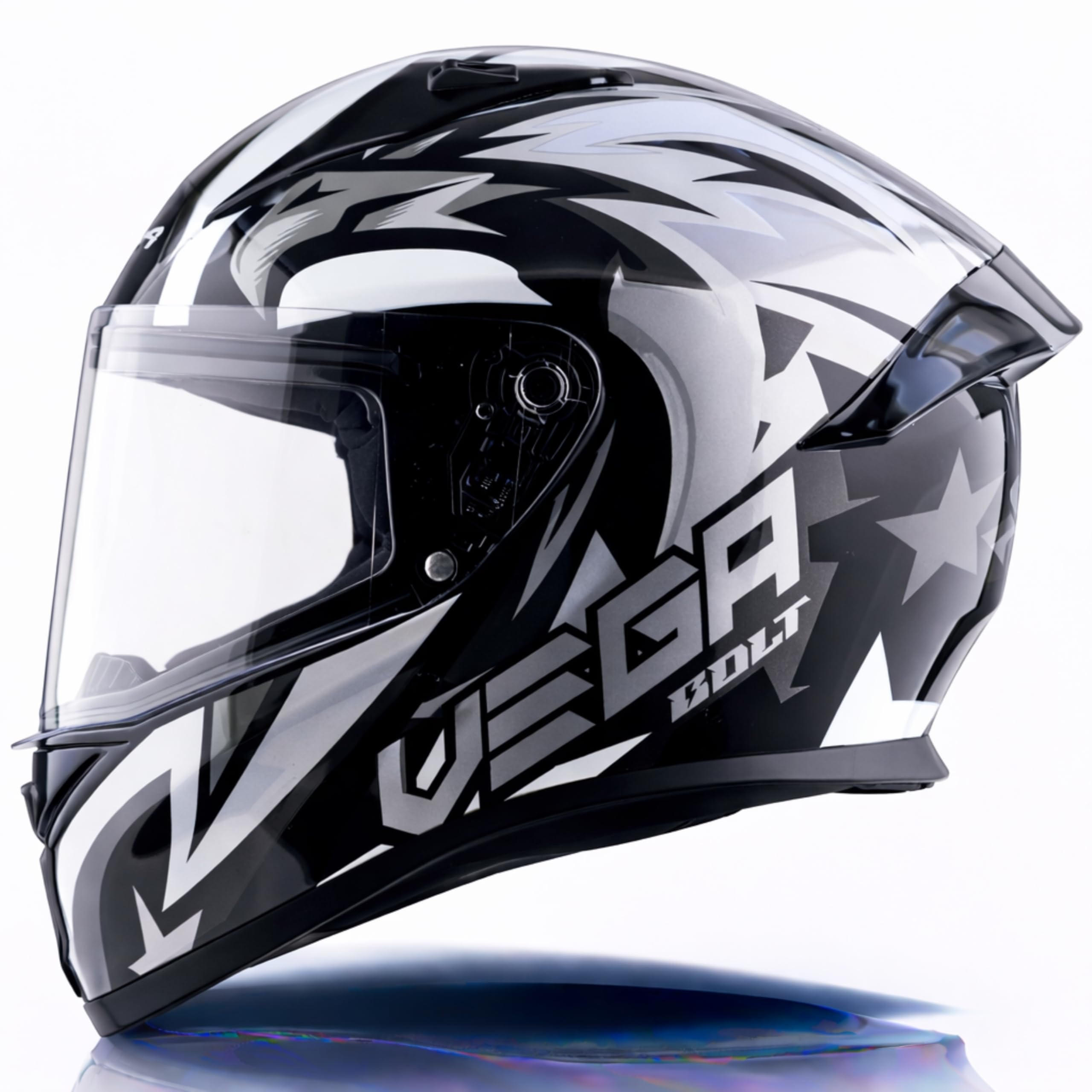 Vega Bolt Speedx ISI and DOT Certified Gloss Finish Full Face Helmet for Men with Clear Visor- Black Grey Helmet-M-image-22