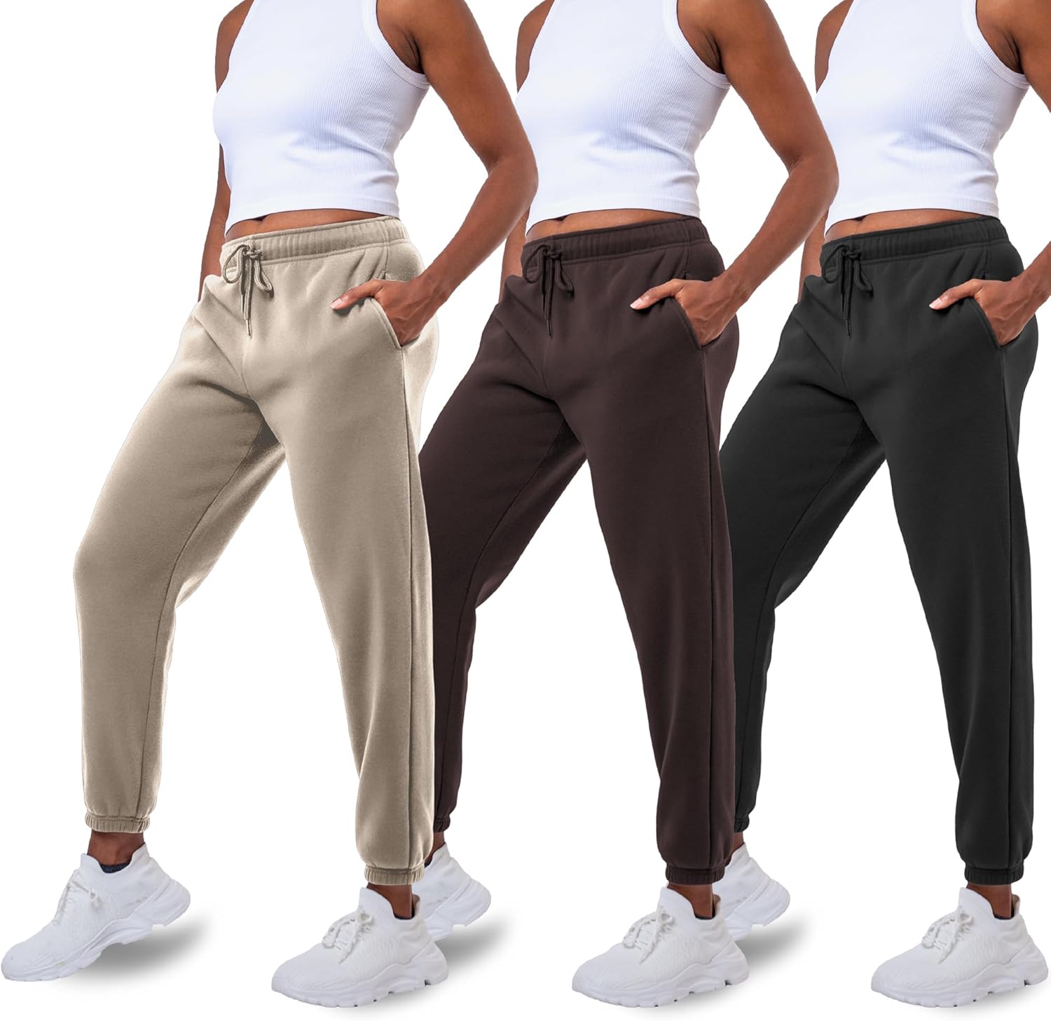 Common Stitch 3 Pack Sweatpants Women, Comfortable Womens Sweatpants, Fleece Womens Elastic Cuff Joggers (Available in Plus)