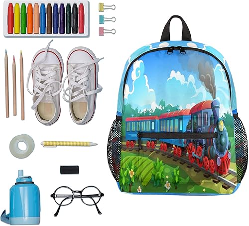 Vista 6 de Pardick Mochilas para niños y niñas, mochila escolar ligera para laptop o universidad, Zz coloridos trenes de vapor, Mochilas Daypack