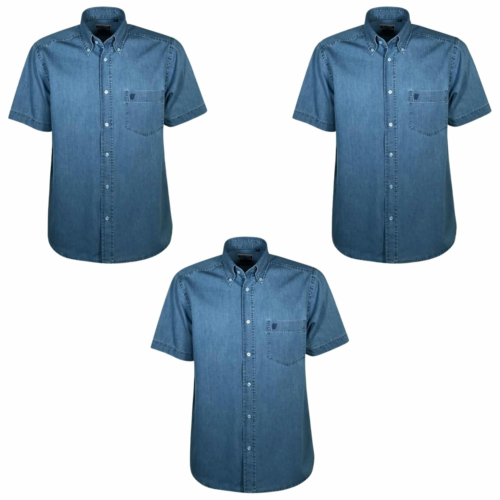 SAGGIO Sea Barrier Camicia Jeans Denim Mezza Manica Set 1 o 3 Pezzi Leggera in Puro Cotone Modello Regular Fit Button Down Uomo Profumatore