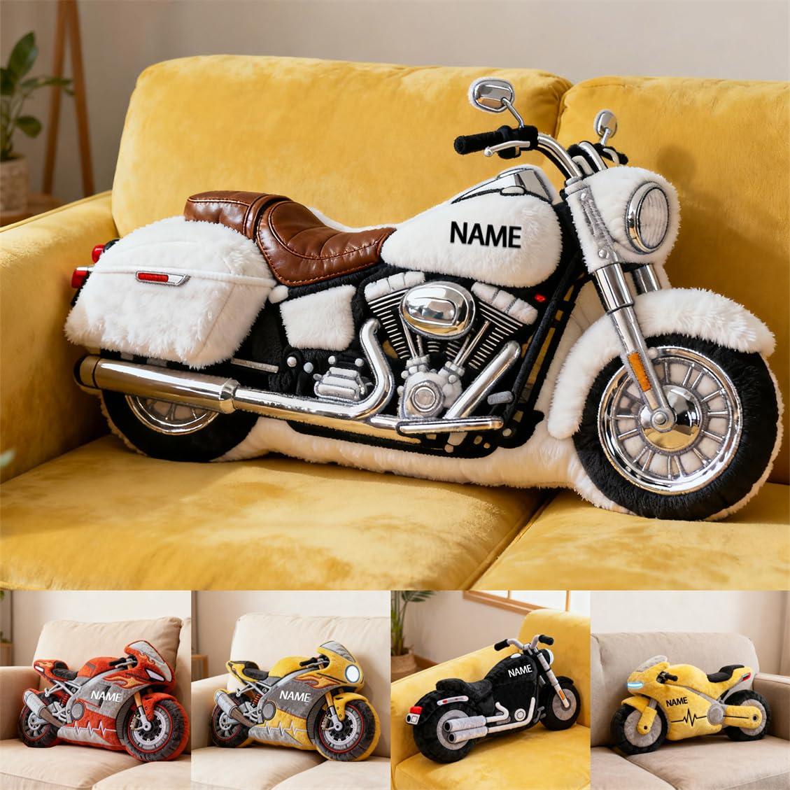 Pmcbneu Personalized Motorcycle Throw Pillow Custom Name Motocross Shaped Plush Pillow 2D Flat Printing Dirt Bike Decorative Throw Pillows Biker Gifts for Men Women Birthday Christmas