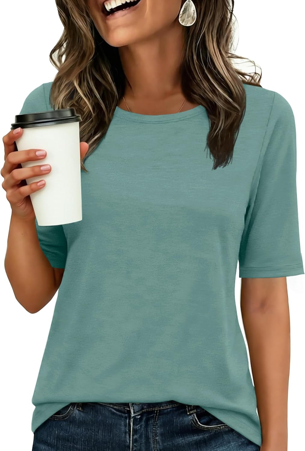 ANRABESS Womens Half Sleeve Tops Crewneck Shirts Basic Fit Tee Trendy 2026 Spring Summer Business Casual T-Shirts