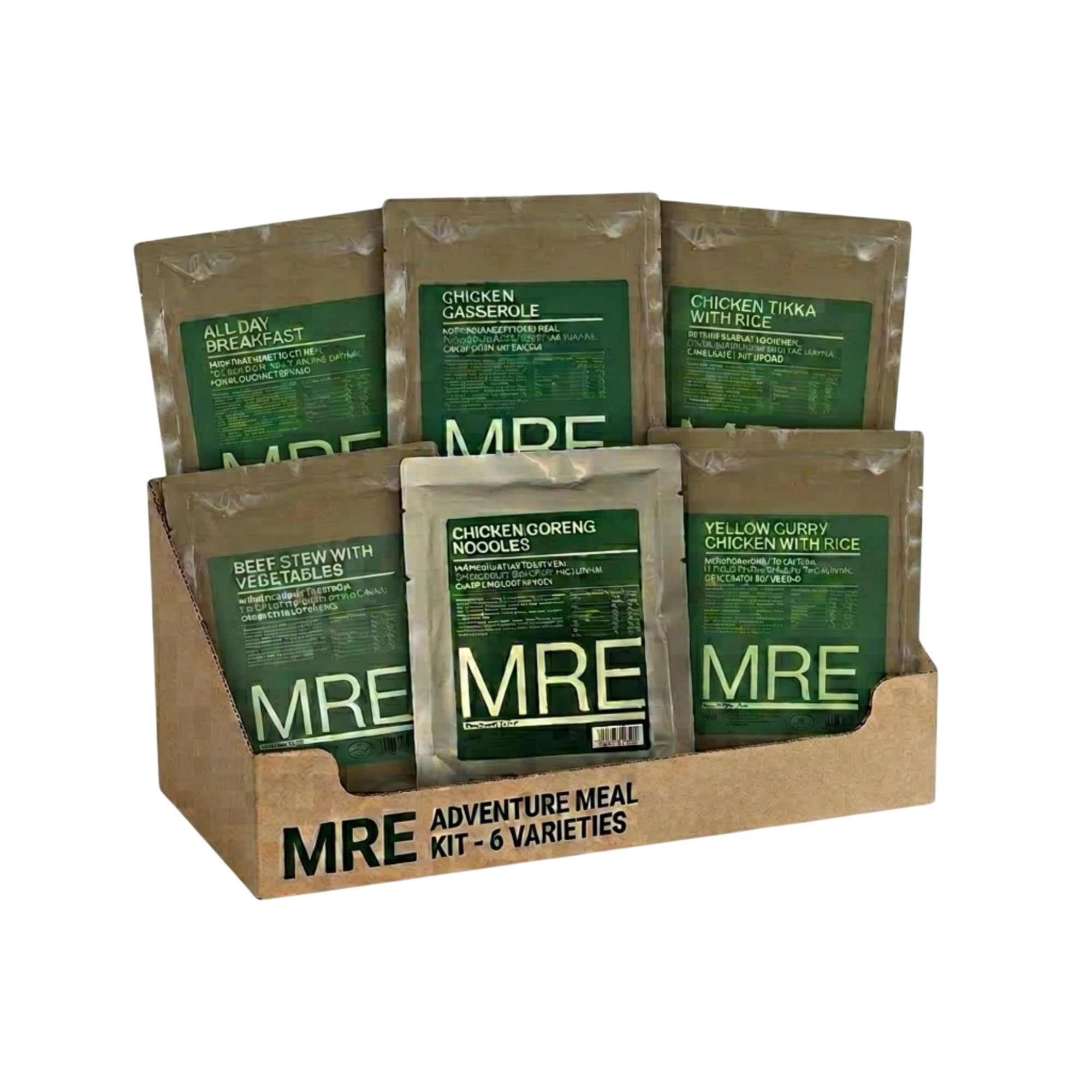 MRE Meal Ready to Eat Multi Pack – 6 Variety Military Style Emergency Food Rations | Shelf Stable Long Life Meals | Camping, Hiking, Festival & Emergency Preparedness Food Pack