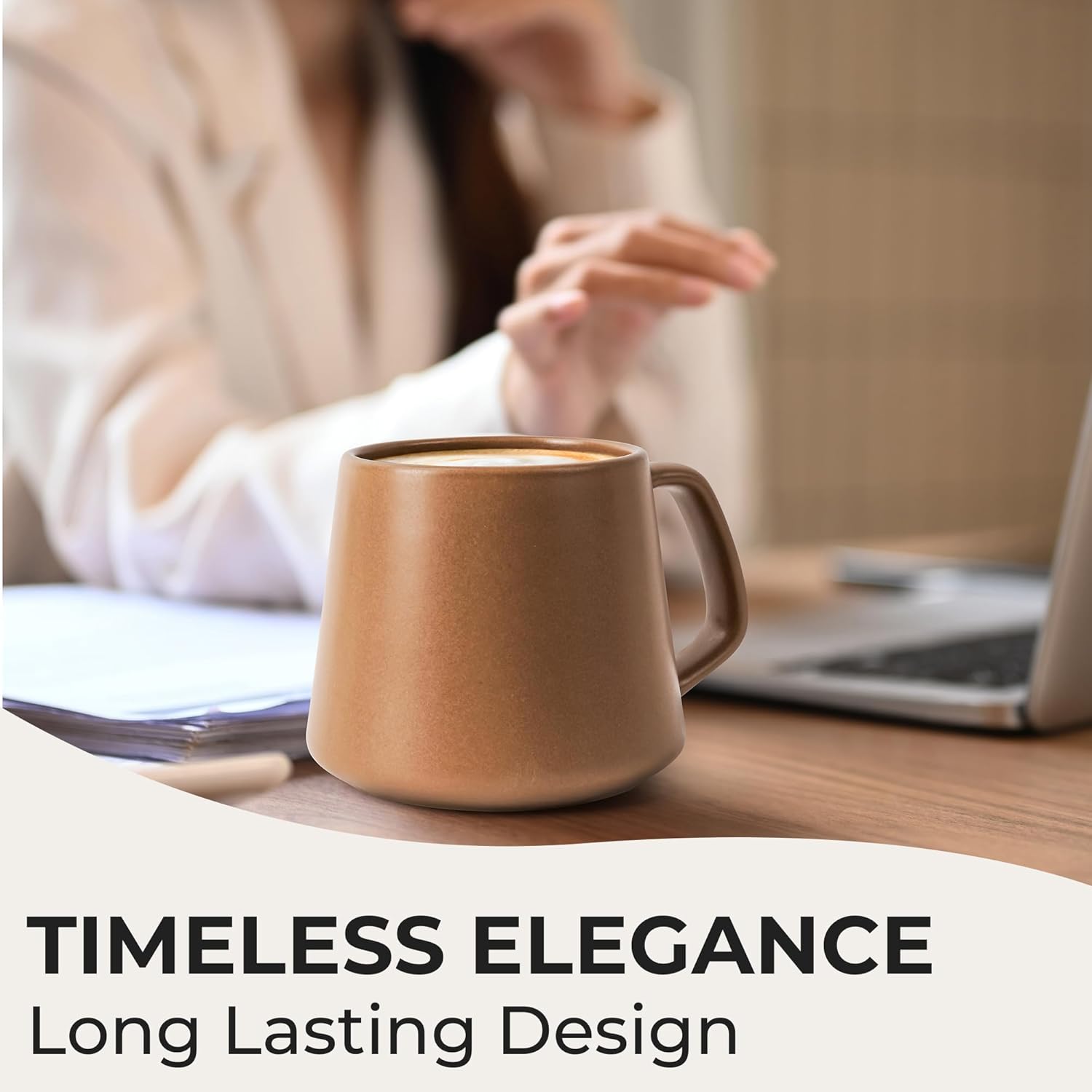 MIAMIO - Coffee Mugs Set of 4 / Large Ceramic Coffee Cups (14 oz) - Mug for Cappuccino, Tea, Espresso - Microwave and Dishwasher Safe - Luxe Collection (Beige Pastel) - Image 4