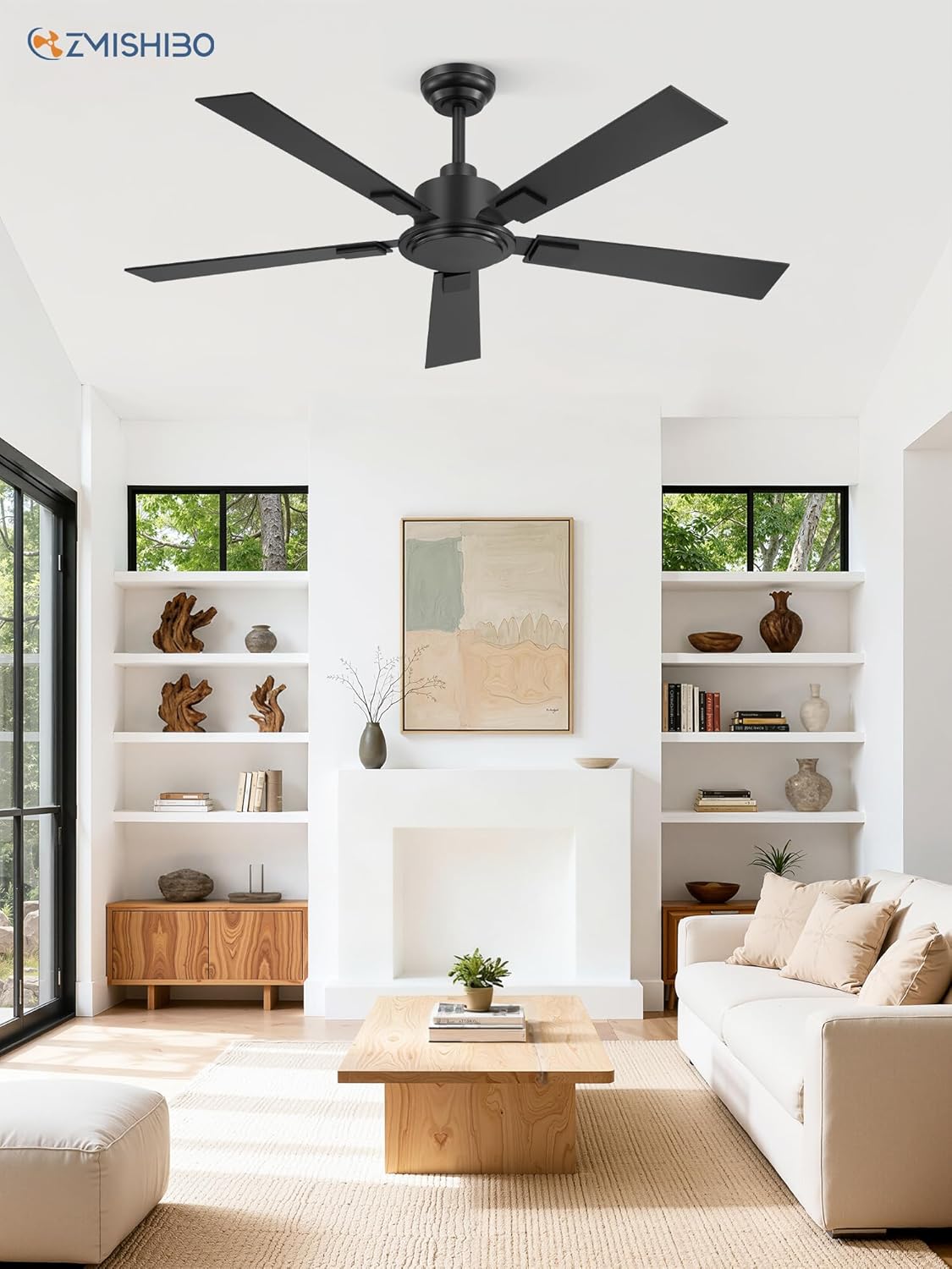 ZMISHIBO 52 Inch Ceiling Fan No Light with Remote, Black Ceiling Fan without Lights, Quiet Reversible DC Motor, 6-Speeds, Modern Ceiling Fans for Living Room, Bedroom, Patio, Indoor/Outdoor Use - Image 8