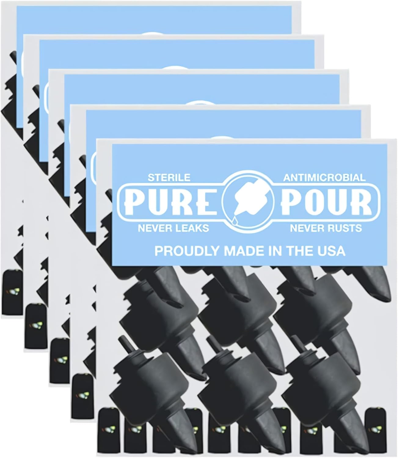 The Pure Pour Liquor Bottle Pourers - Leak-Proof Pour Spouts with Dust Caps – Fits Most Alcohol, Syrup, Olive Oil & Vinegar Bottles – Dishwasher Safe - 50 Pack